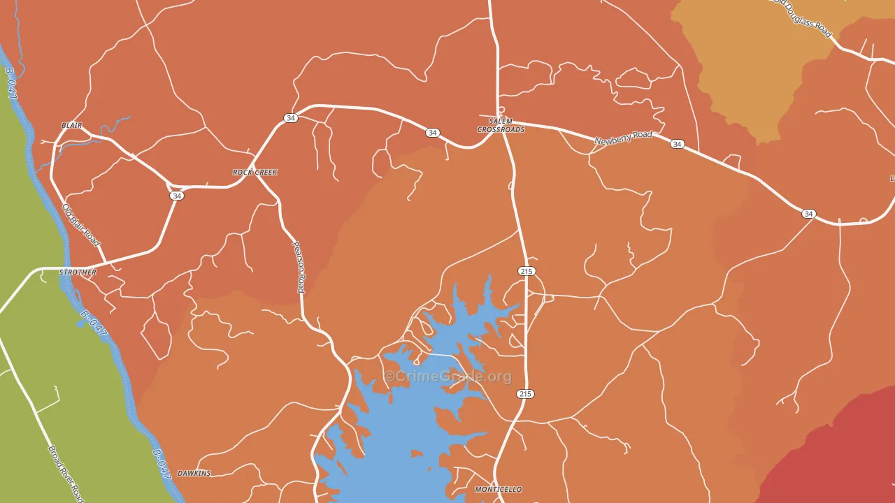 Blair, SC Map of Vehicle Theft Rates