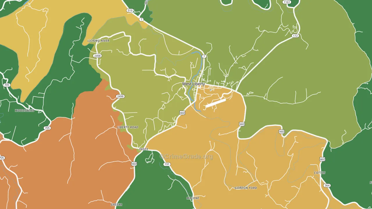 Blairs Mill, KY Map of Vehicle Theft Rates
