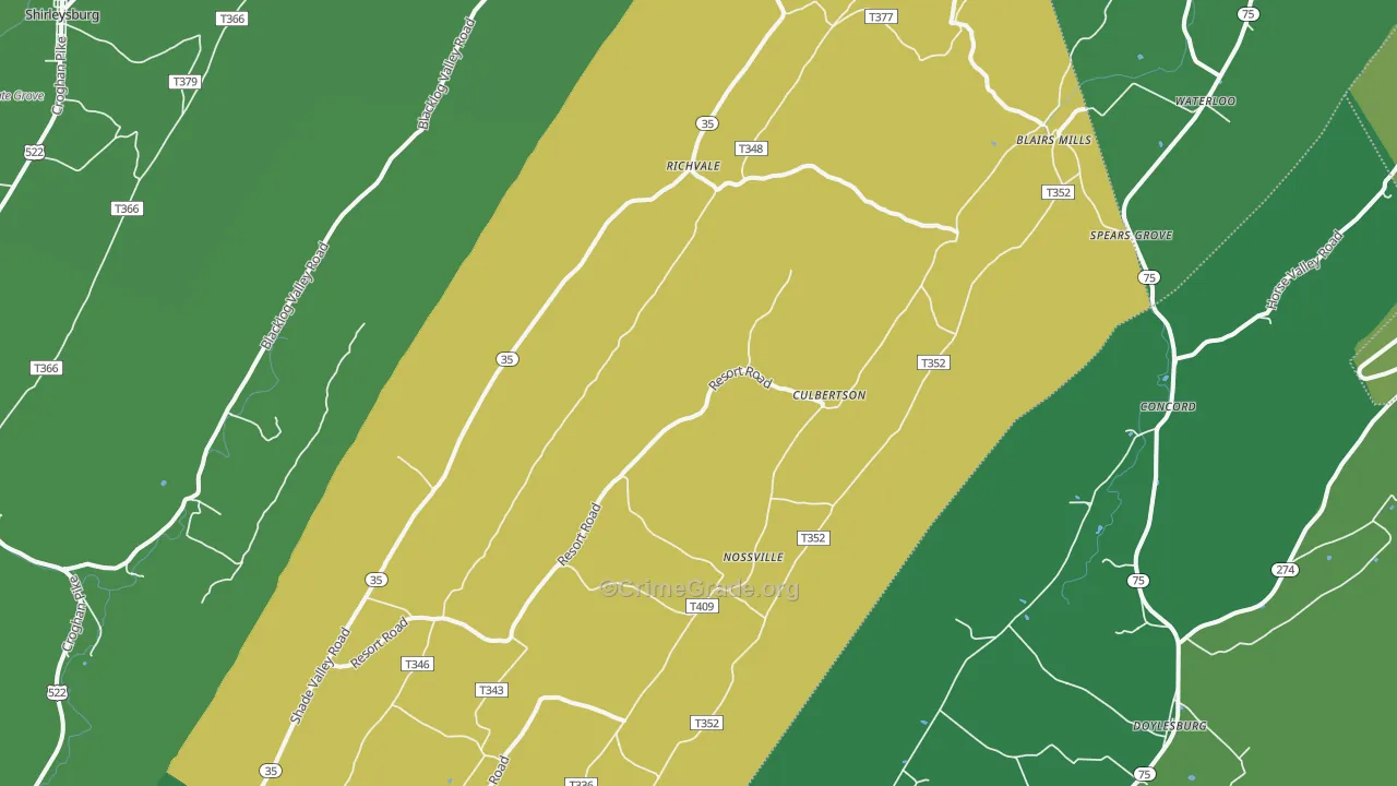 Blairs Mills, PA Map of Vehicle Theft Rates