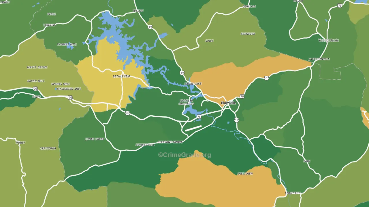 Blairsville, GA Map of Vehicle Theft Rates
