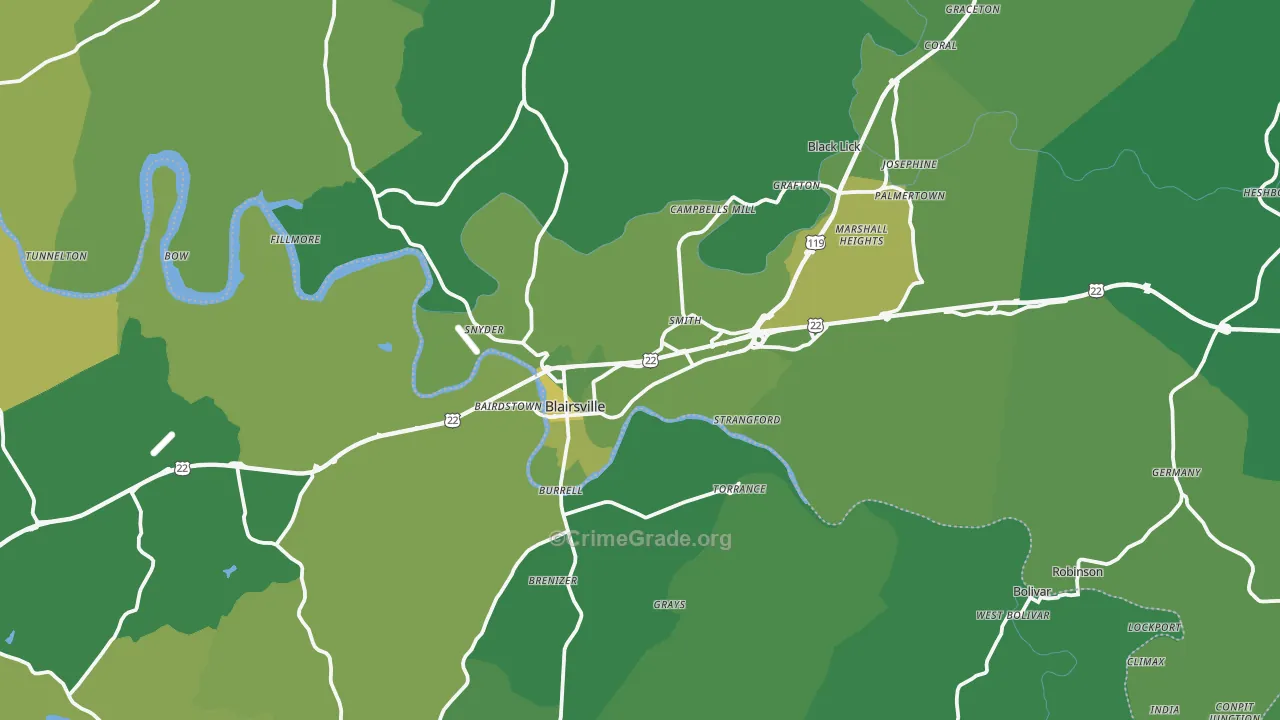 Blairsville, PA Map of Vehicle Theft Rates