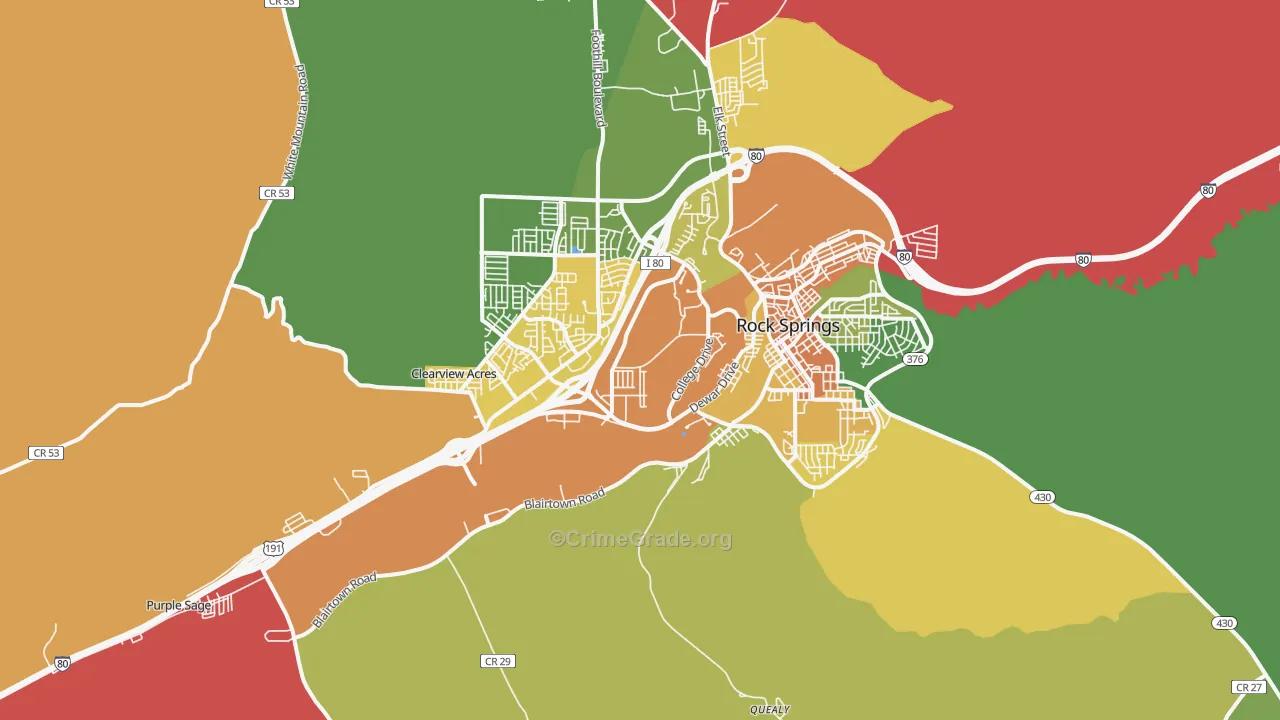 Blairtown, WY Map of Vehicle Theft Rates