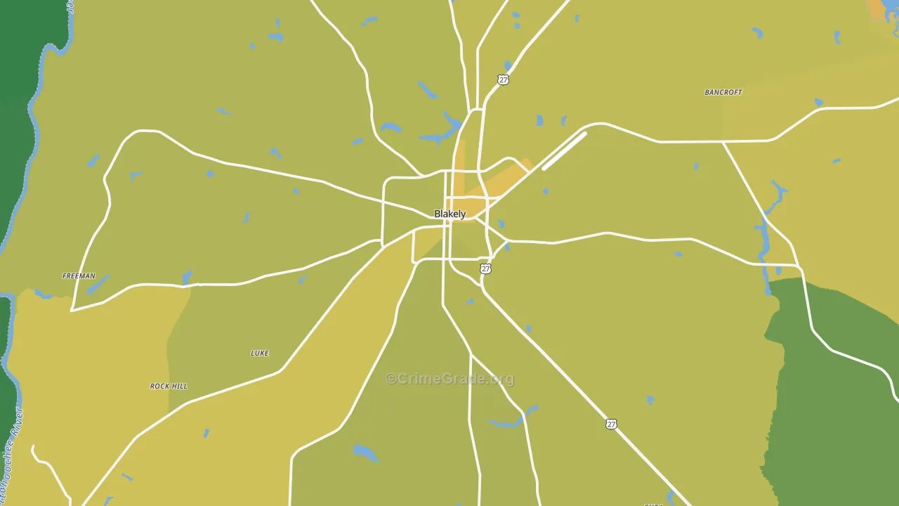 Blakely, GA Map of Vehicle Theft Rates