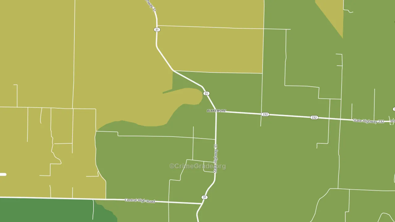 Blakemore, AR Map of Vehicle Theft Rates