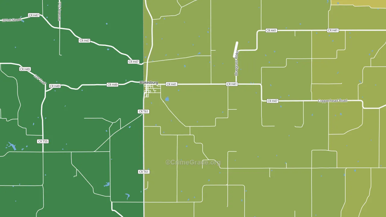 Blakesburg, IA Map of Vehicle Theft Rates