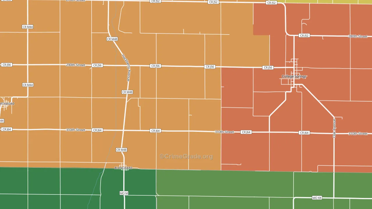 Blanchard, IA Map of Vehicle Theft Rates