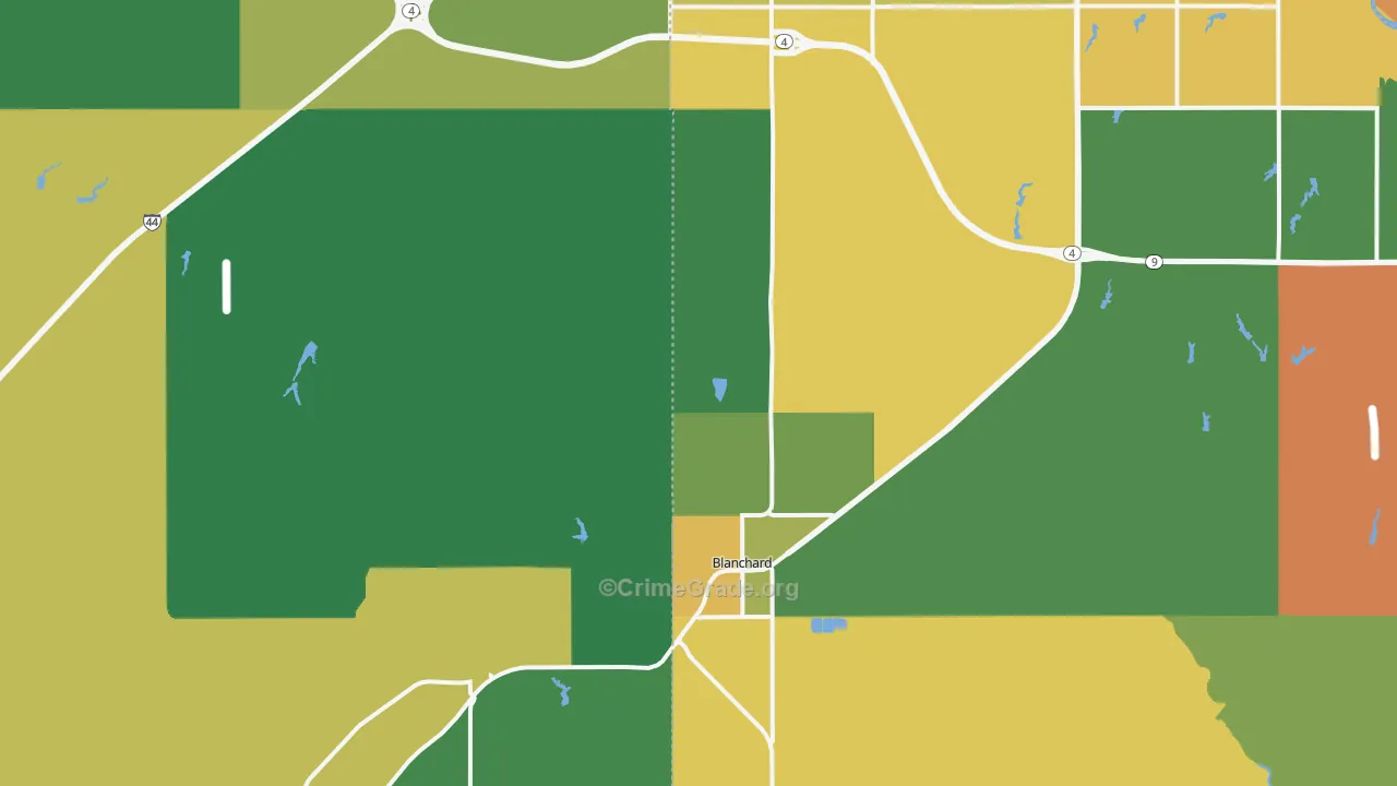 Blanchard, OK Map of Vehicle Theft Rates