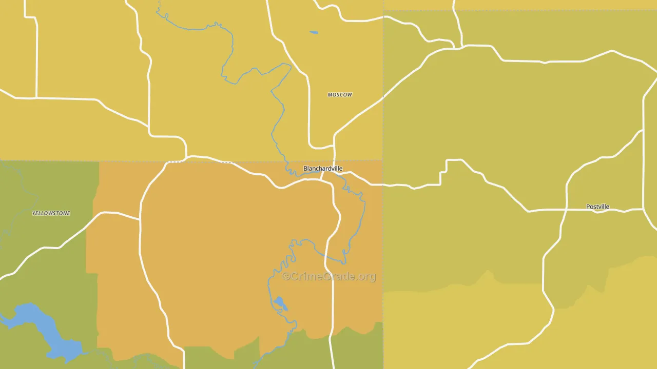 Blanchardville, WI Map of Vehicle Theft Rates