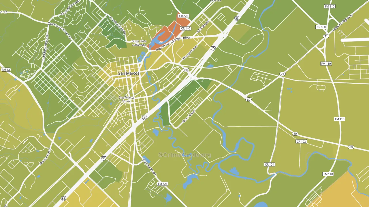 Blanco Gardens, San Marcos, TX Map of Vehicle Theft Rates