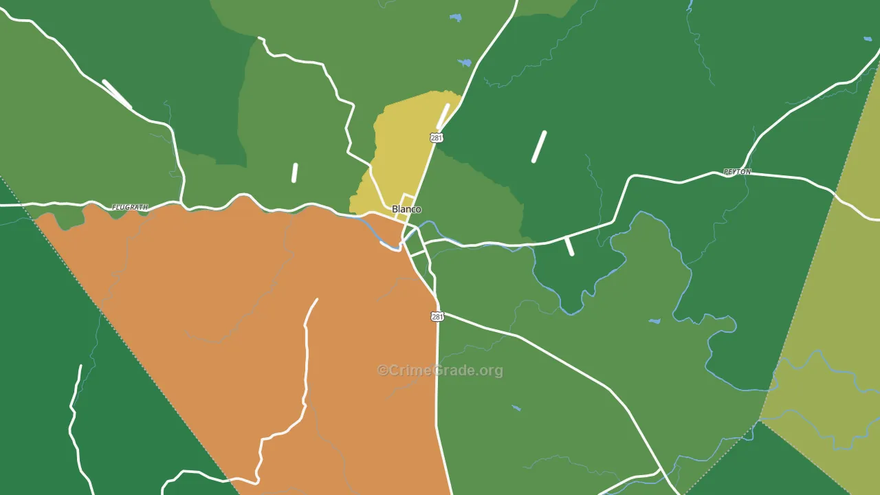 Blanco, TX Map of Vehicle Theft Rates