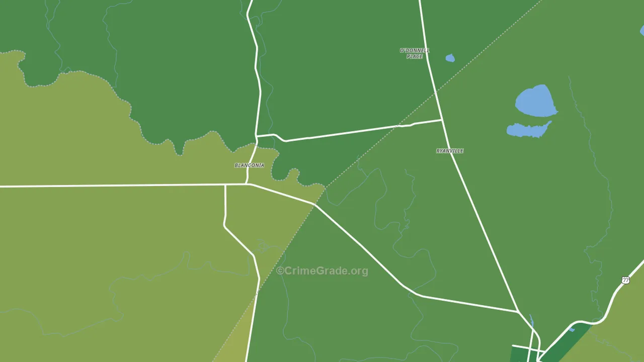 Blanconia, TX Map of Vehicle Theft Rates