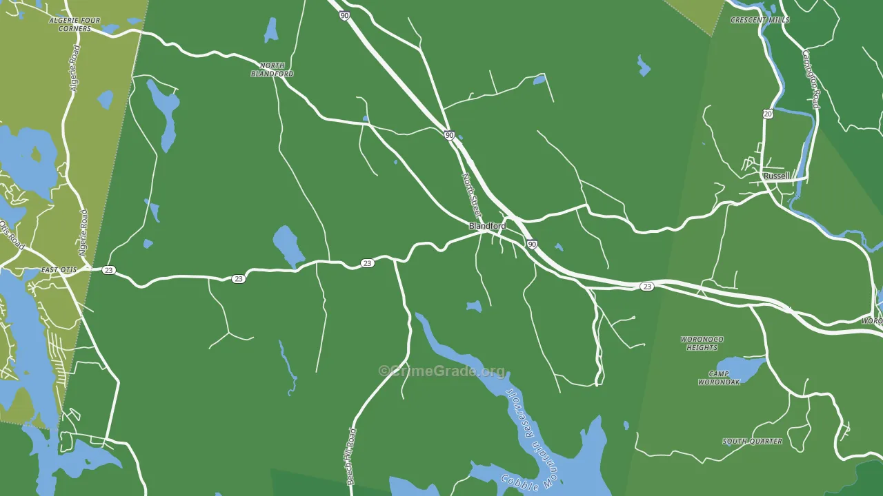 Blandford, MA Map of Vehicle Theft Rates