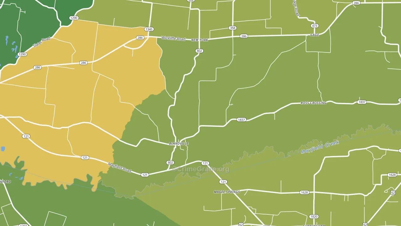 Blandville, KY Map of Vehicle Theft Rates