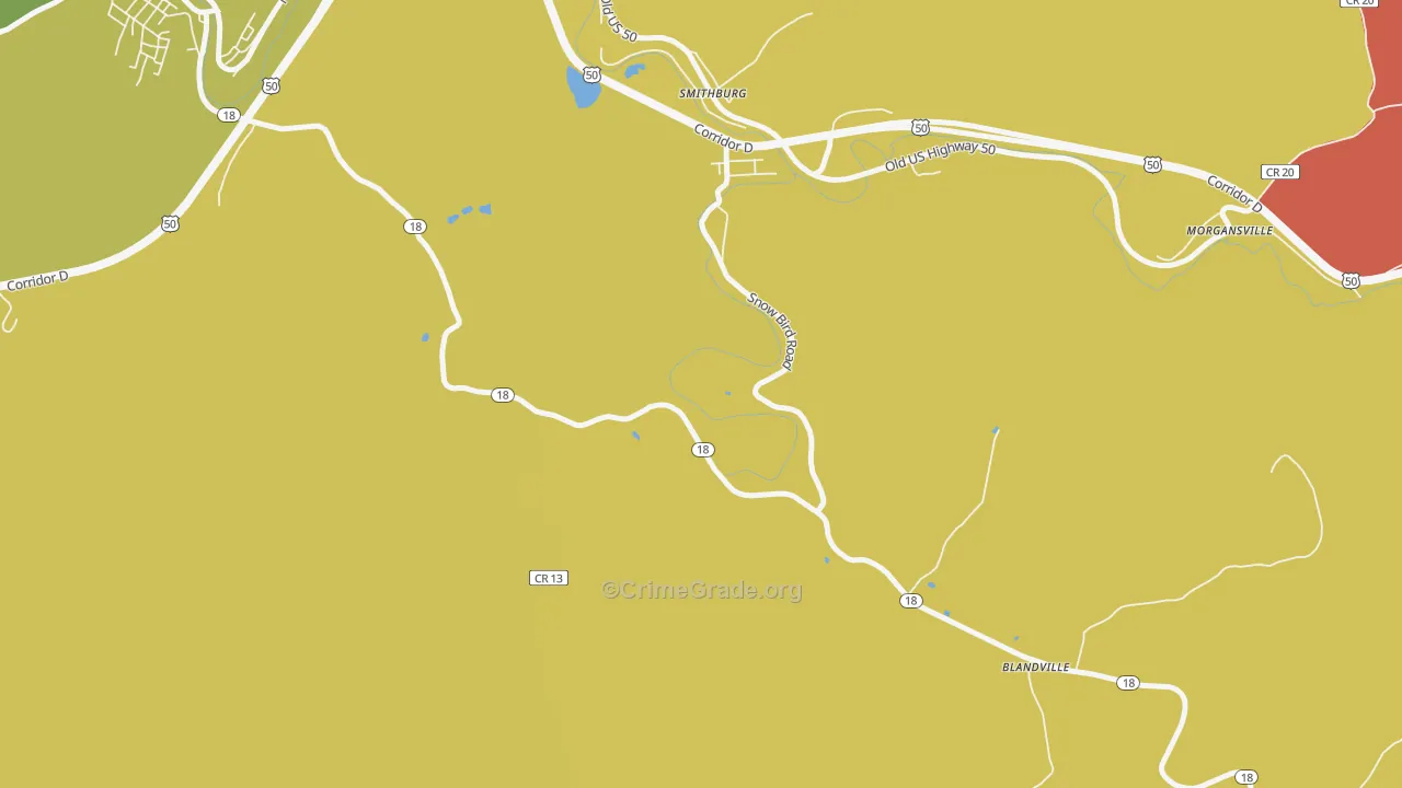 Blandville, WV Map of Vehicle Theft Rates