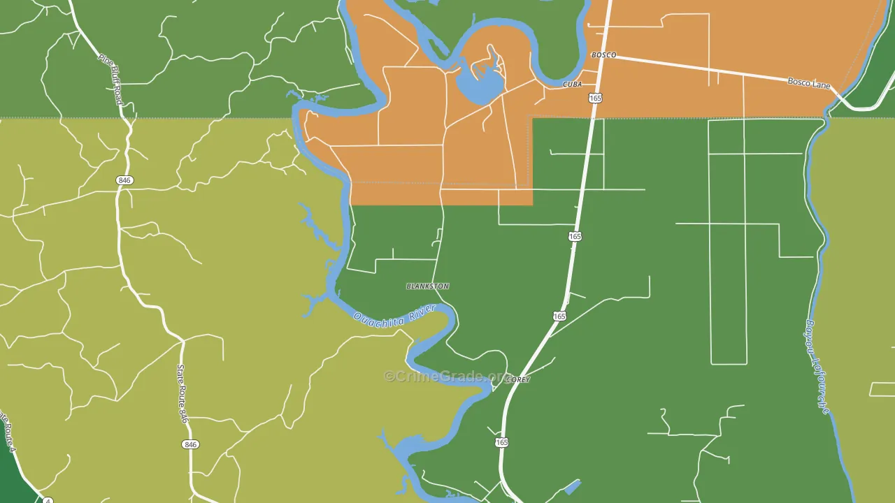 Blankston, LA Map of Vehicle Theft Rates
