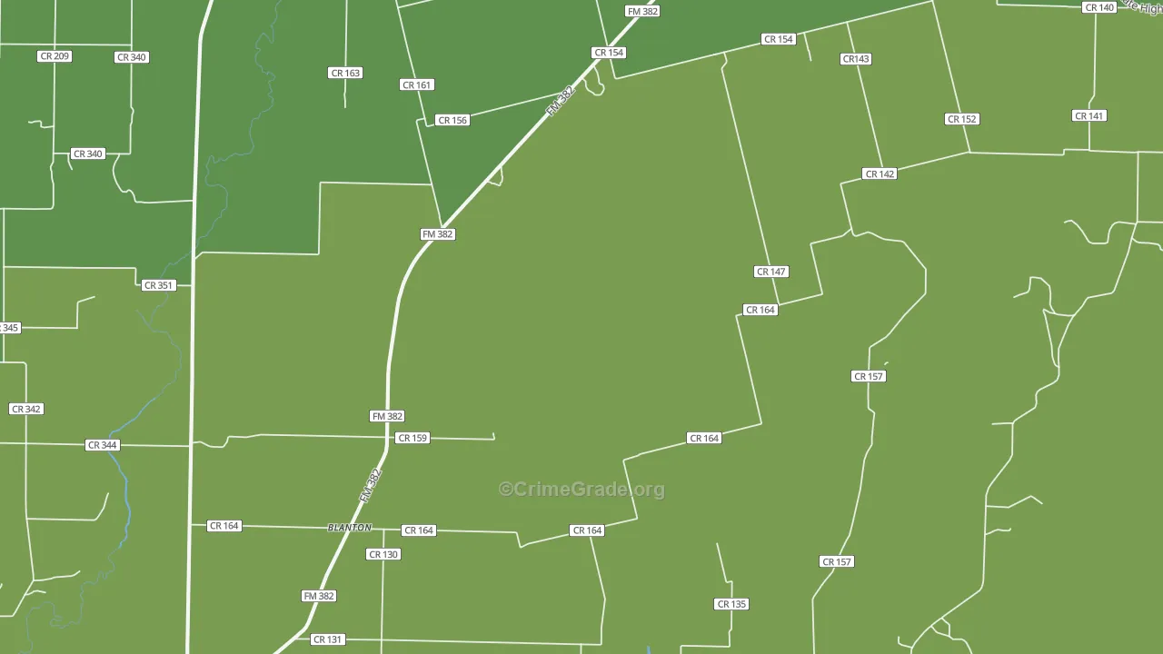 Blanton, TX Map of Vehicle Theft Rates