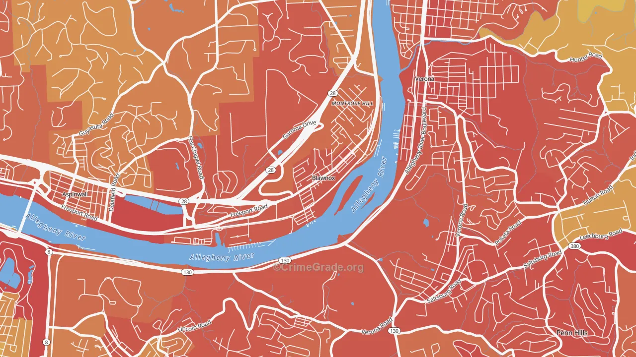 Blawnox, PA Map of Vehicle Theft Rates