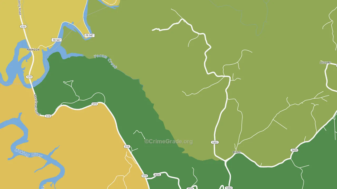 Blaze, KY Map of Vehicle Theft Rates
