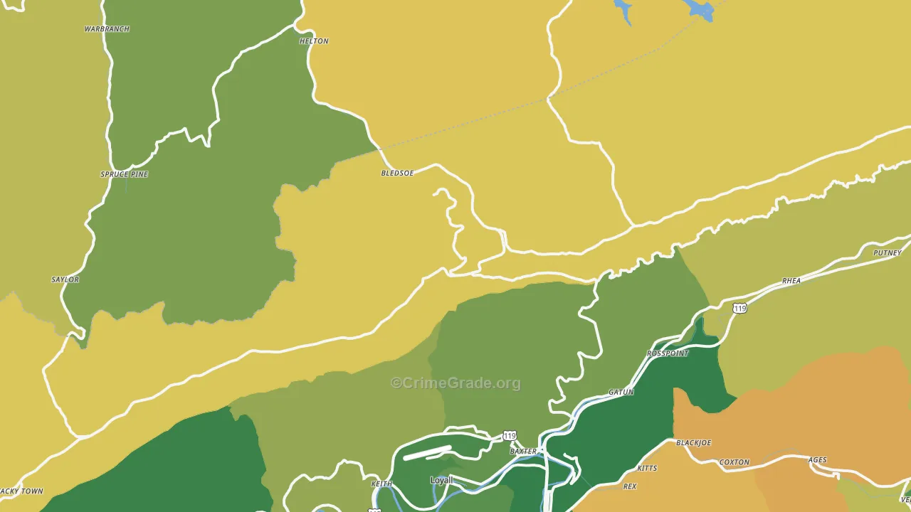 Bledsoe, KY Map of Vehicle Theft Rates