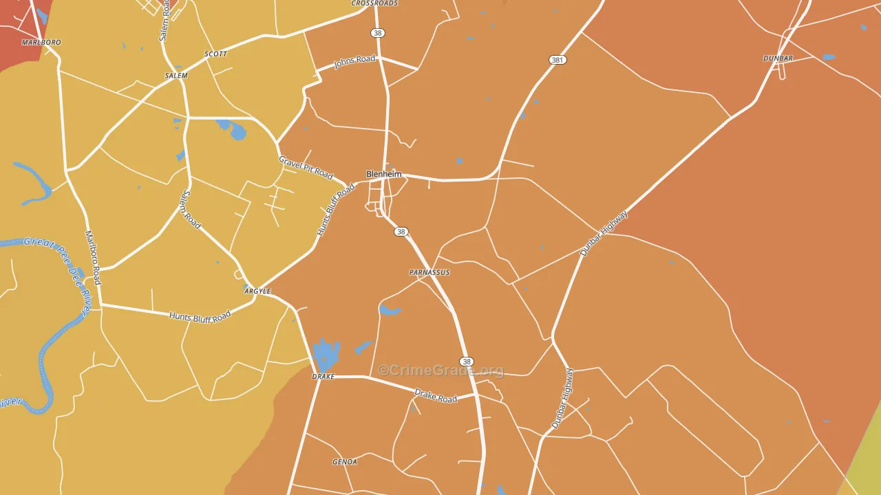 Blenheim, SC Map of Vehicle Theft Rates