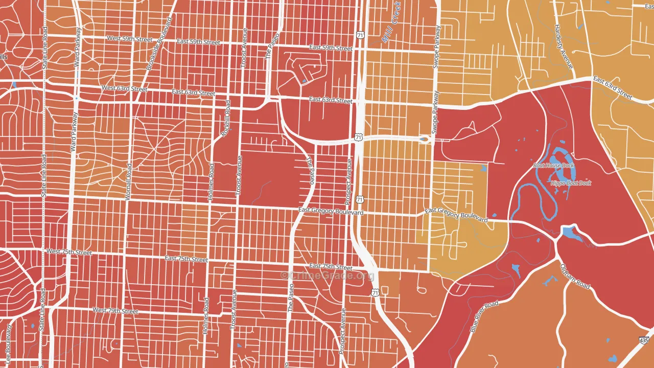 Blenheim Square, Kansas City, MO Map of Vehicle Theft Rates