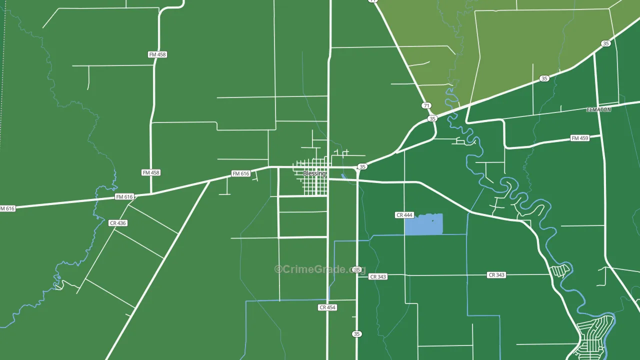 Blessing, TX Map of Vehicle Theft Rates