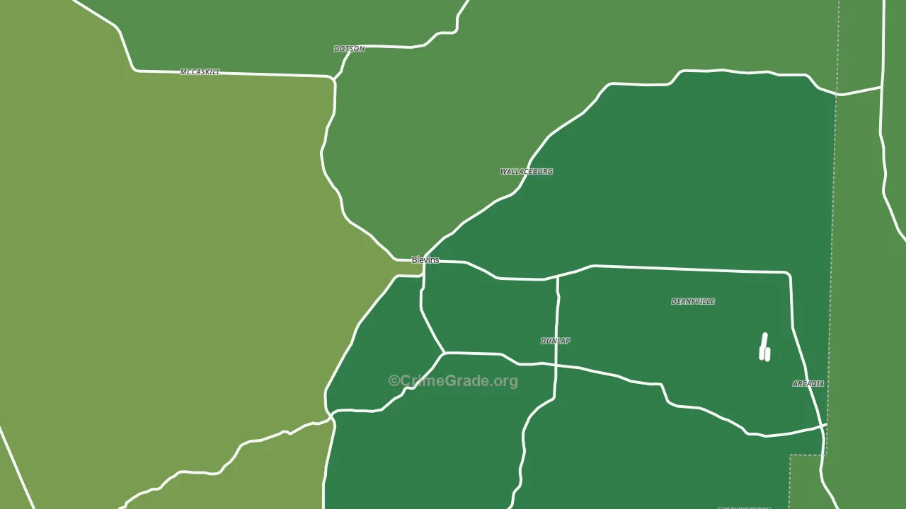 Blevins, AR Map of Vehicle Theft Rates