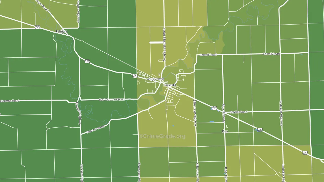 Blissfield, MI Map of Vehicle Theft Rates
