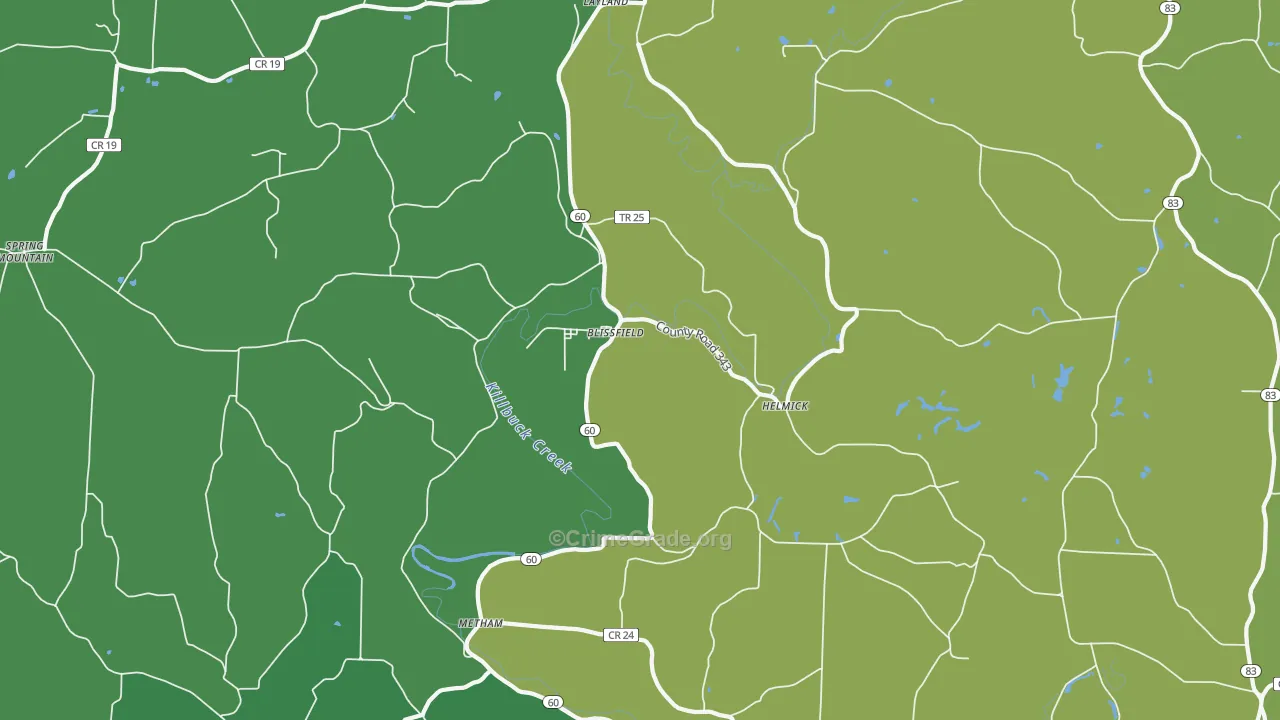 Blissfield, OH Map of Vehicle Theft Rates