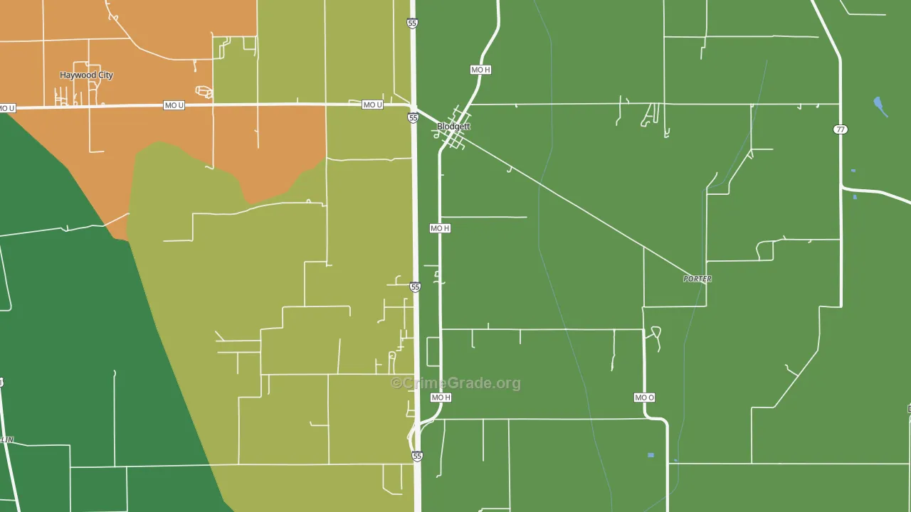 Blodgett, MO Map of Vehicle Theft Rates