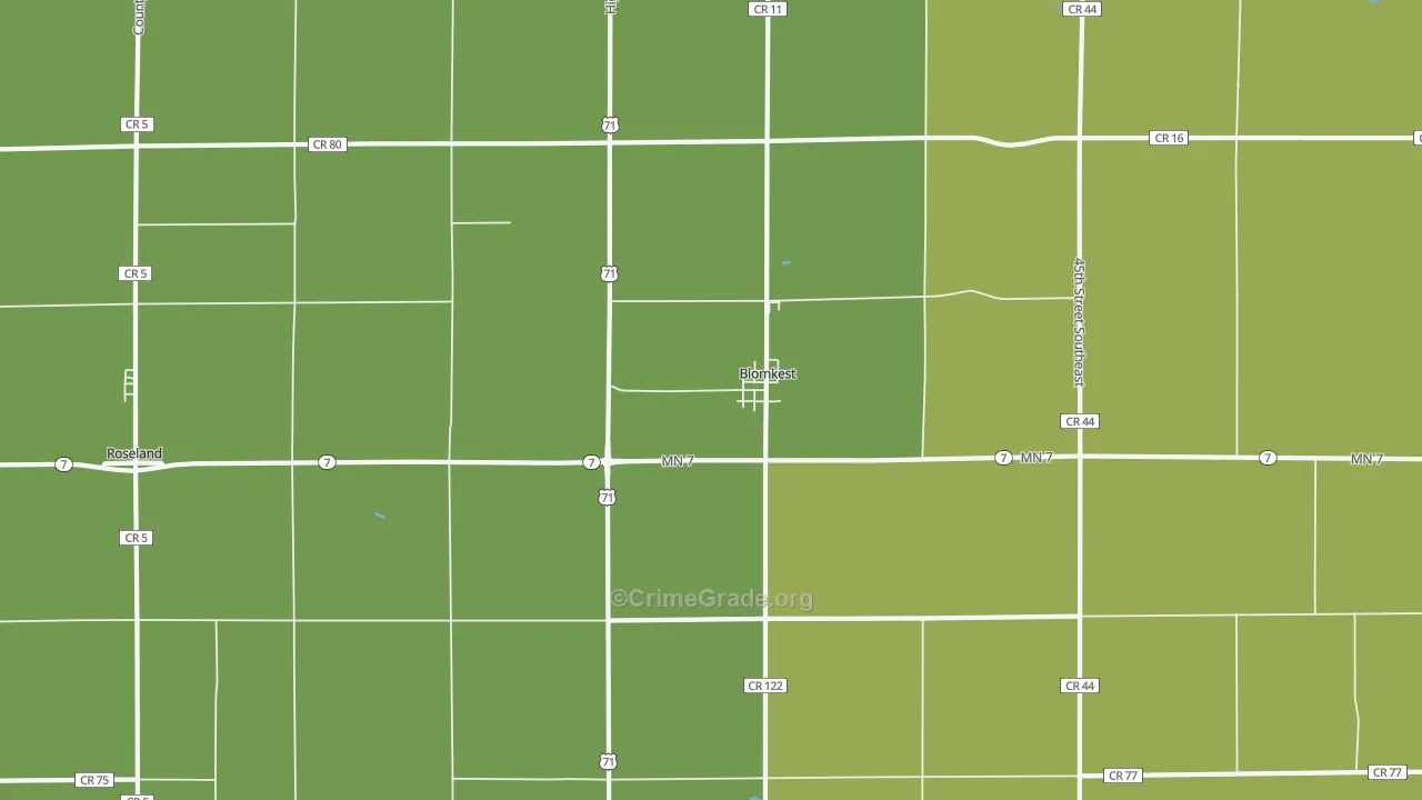Blomkest, MN Map of Vehicle Theft Rates