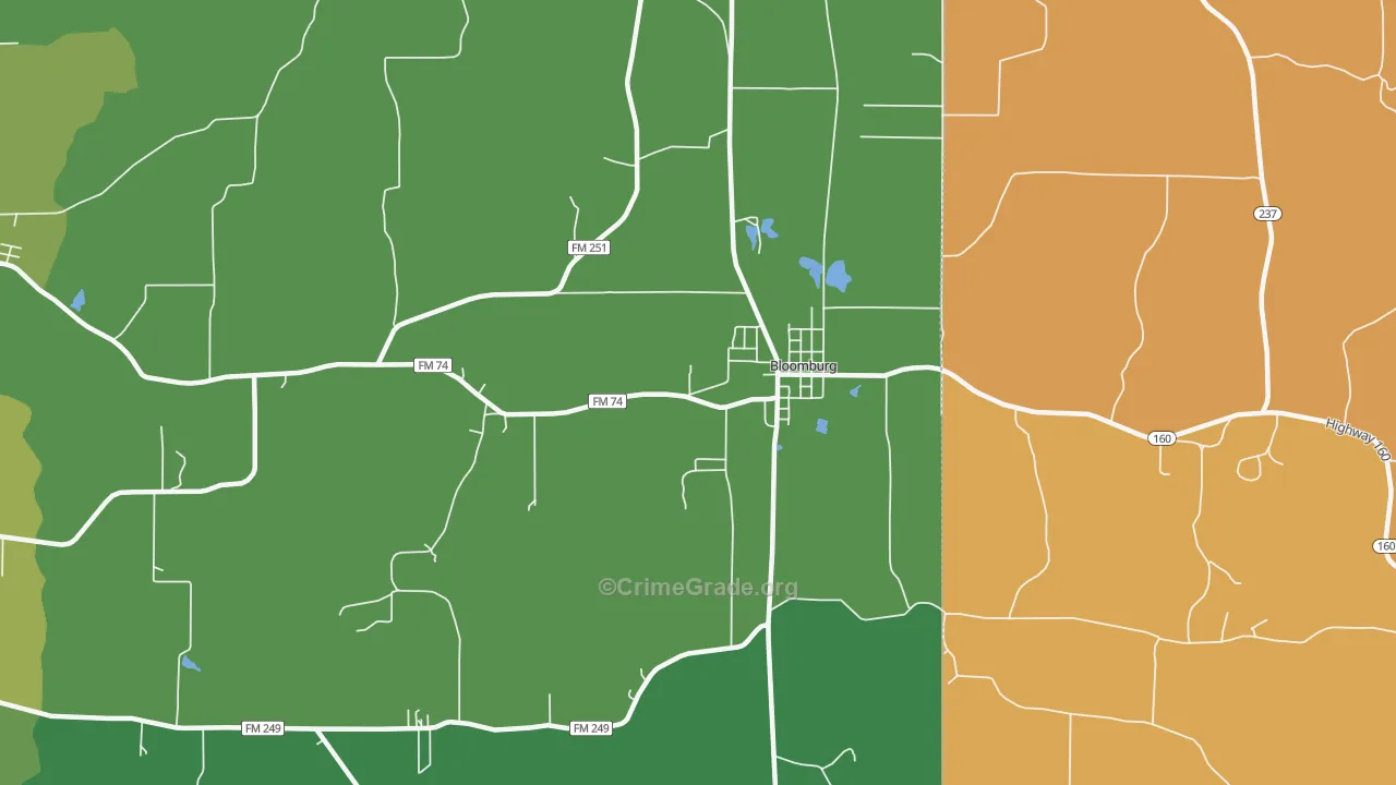 Bloomburg, TX Map of Vehicle Theft Rates