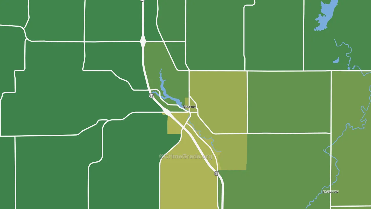 Bloomer, WI Map of Vehicle Theft Rates