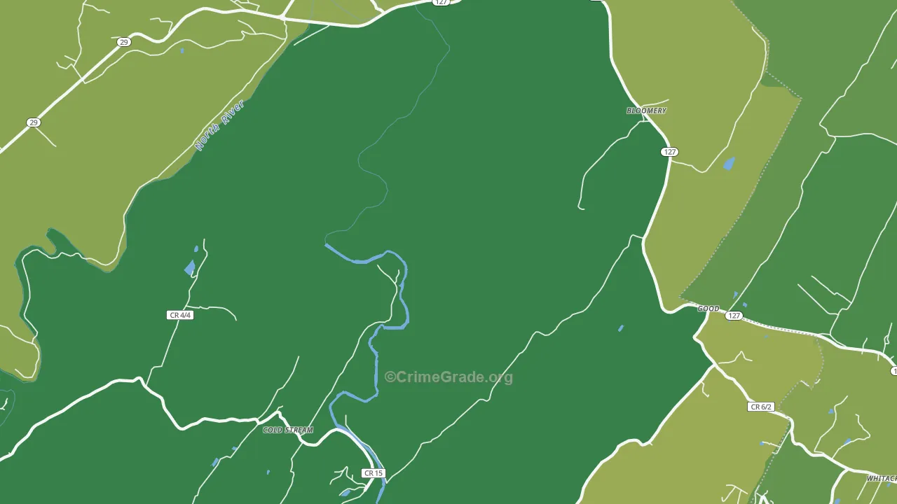 Bloomery, WV Map of Vehicle Theft Rates