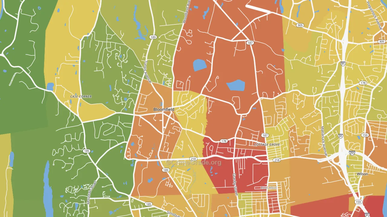 Bloomfield, CT Map of Vehicle Theft Rates