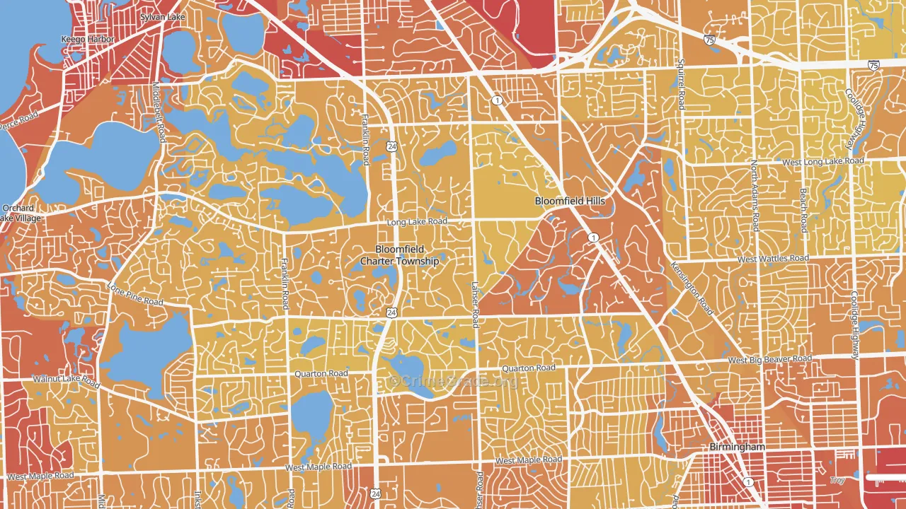Bloomfield Hills, MI Map of Vehicle Theft Rates