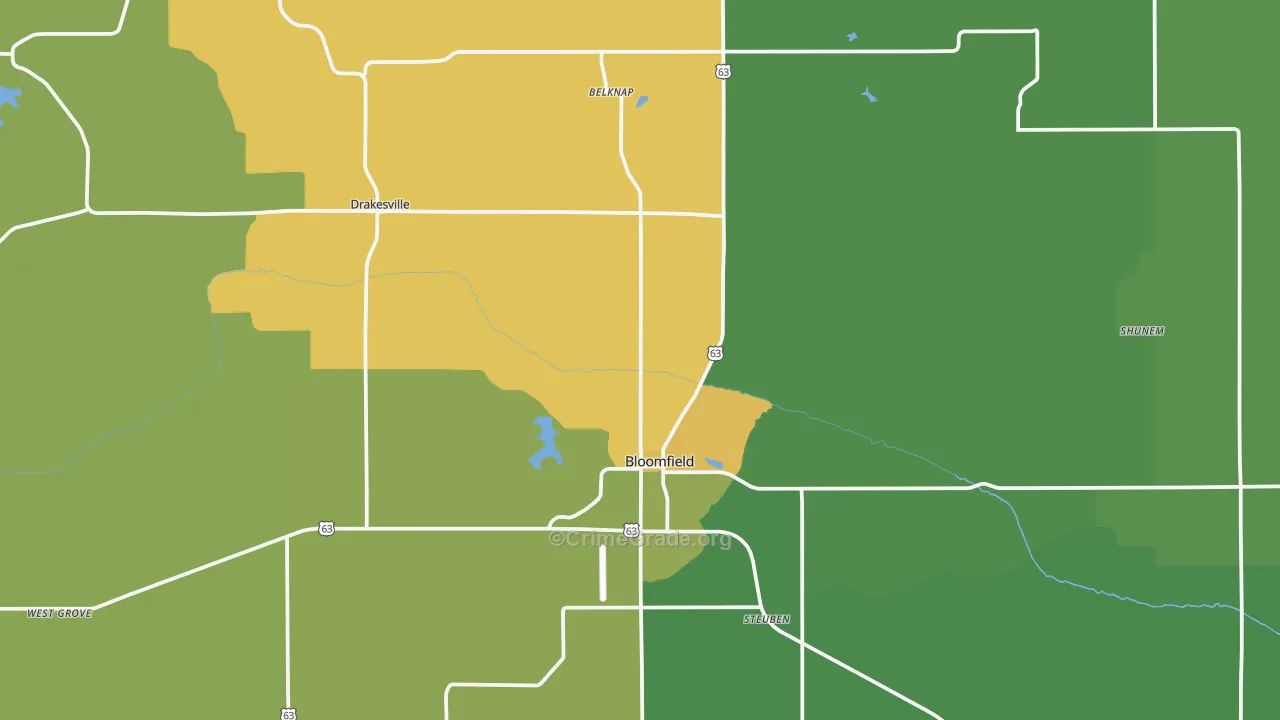 Bloomfield, IA Map of Vehicle Theft Rates