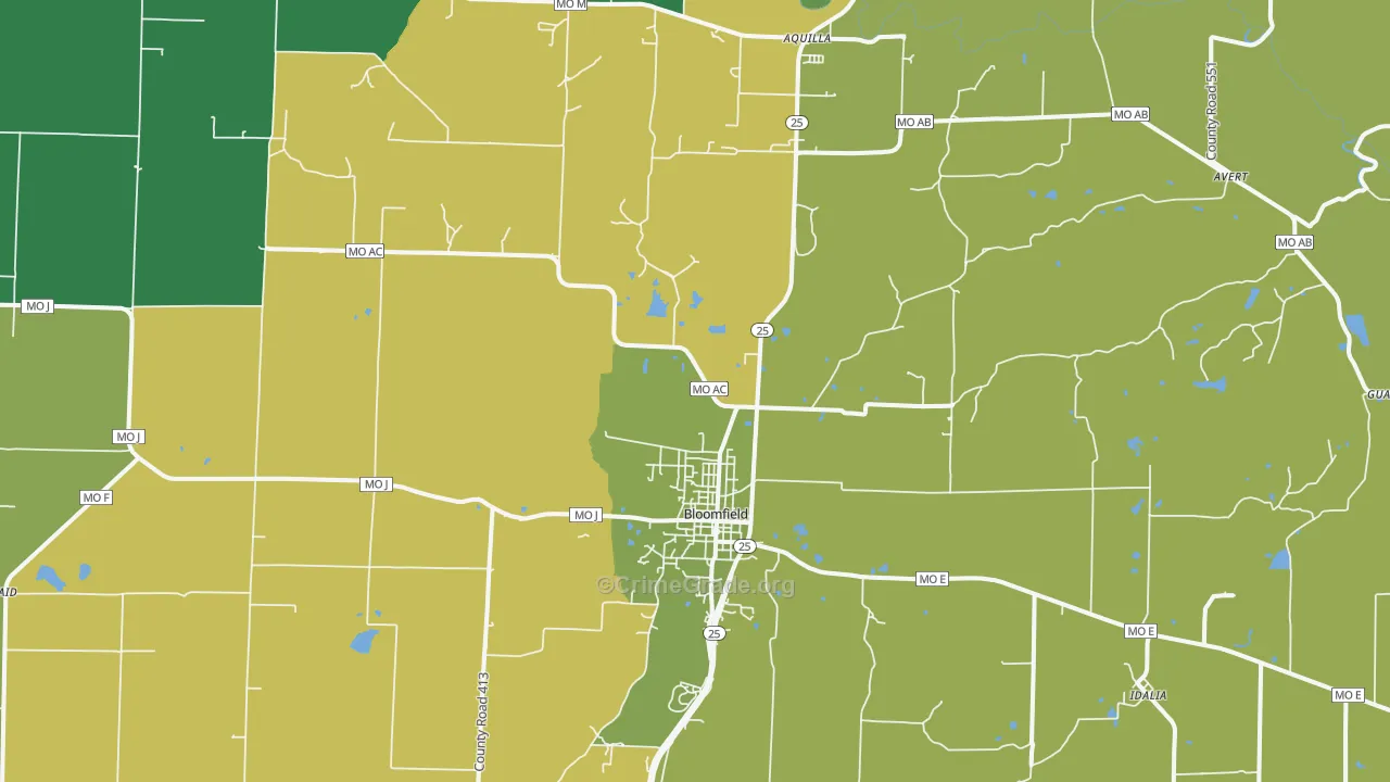 Bloomfield, MO Map of Vehicle Theft Rates