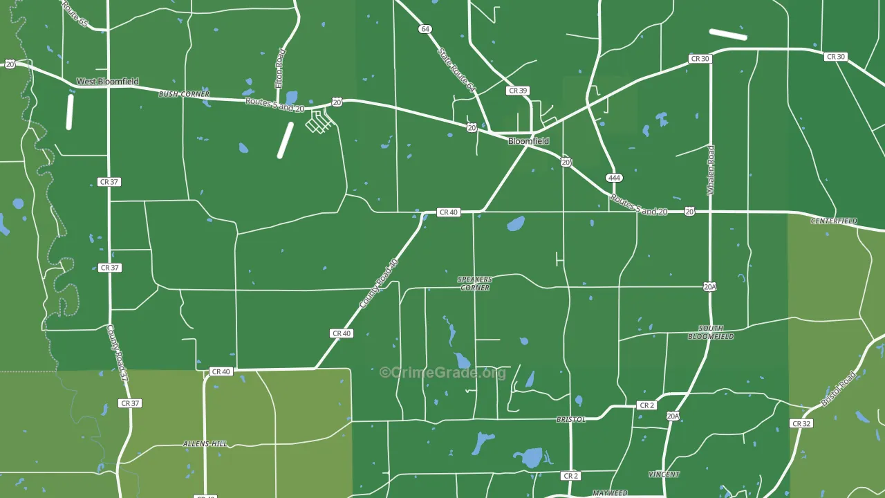 Bloomfield, NY Map of Vehicle Theft Rates