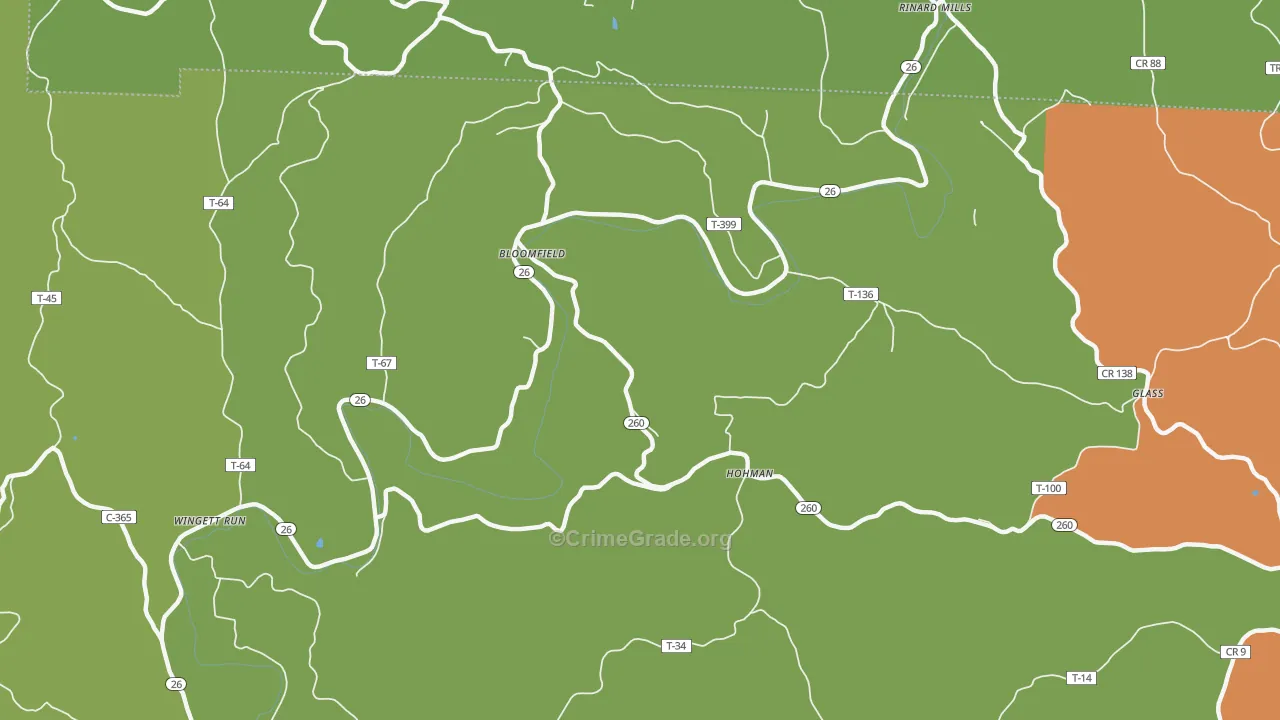 Bloomfield, OH Map of Vehicle Theft Rates