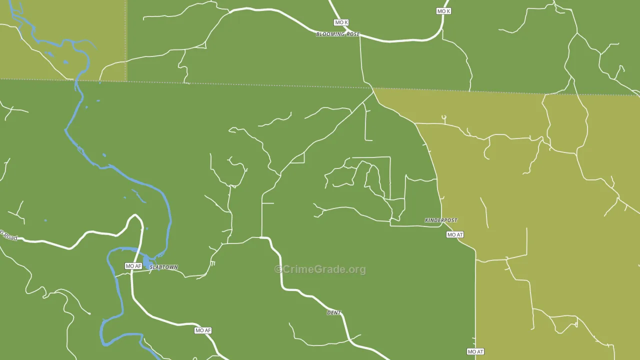 Blooming Rose, MO Map of Vehicle Theft Rates