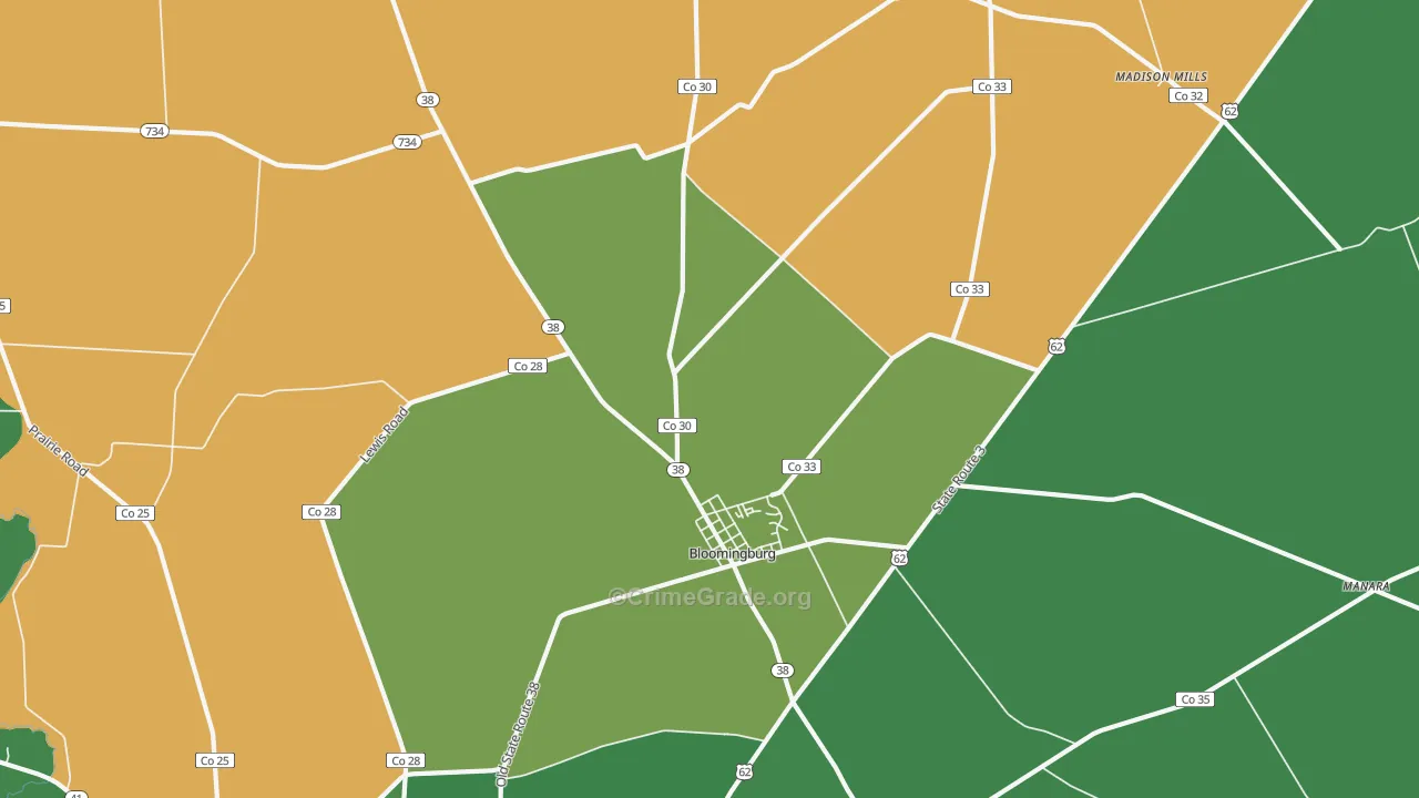 Bloomingburg, OH Map of Vehicle Theft Rates