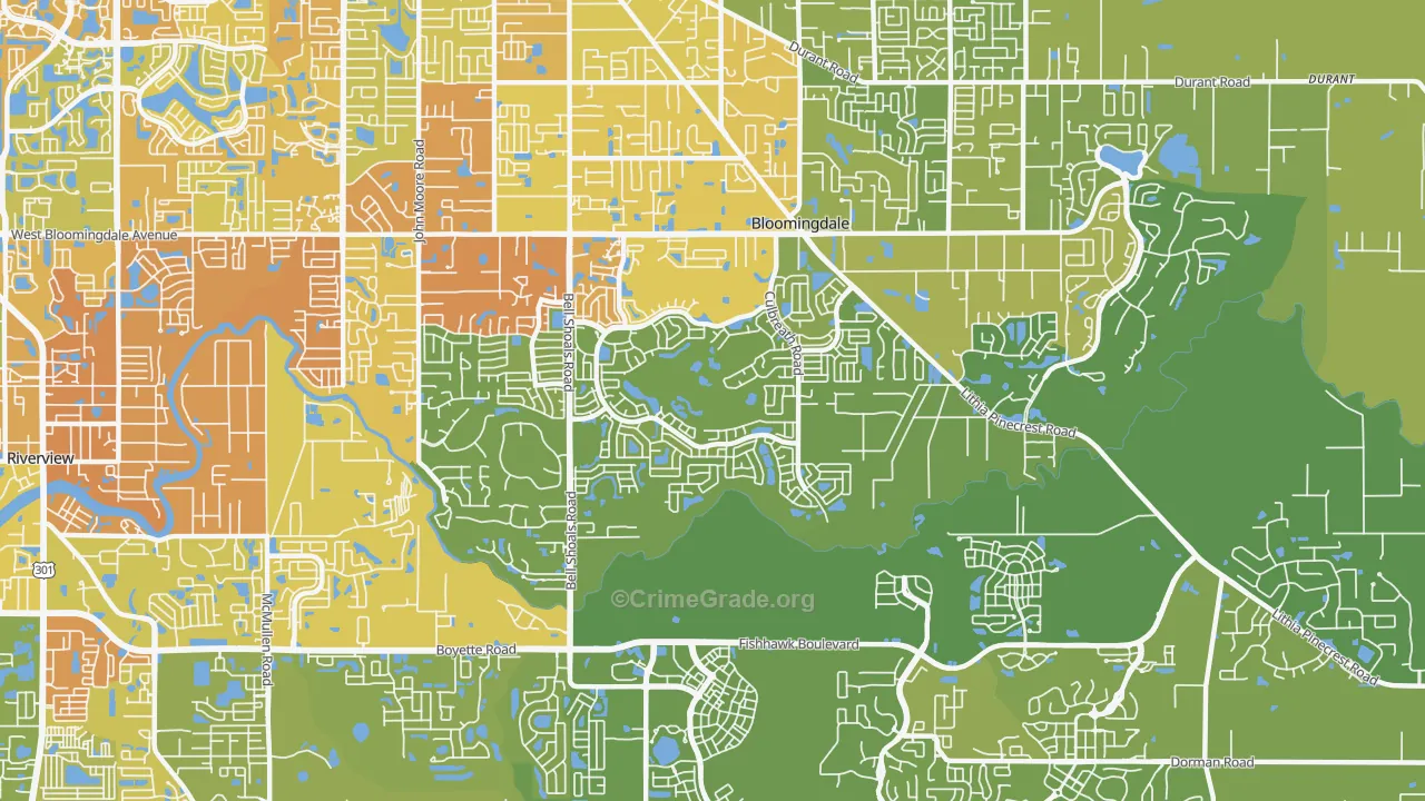 Bloomingdale, FL Map of Vehicle Theft Rates
