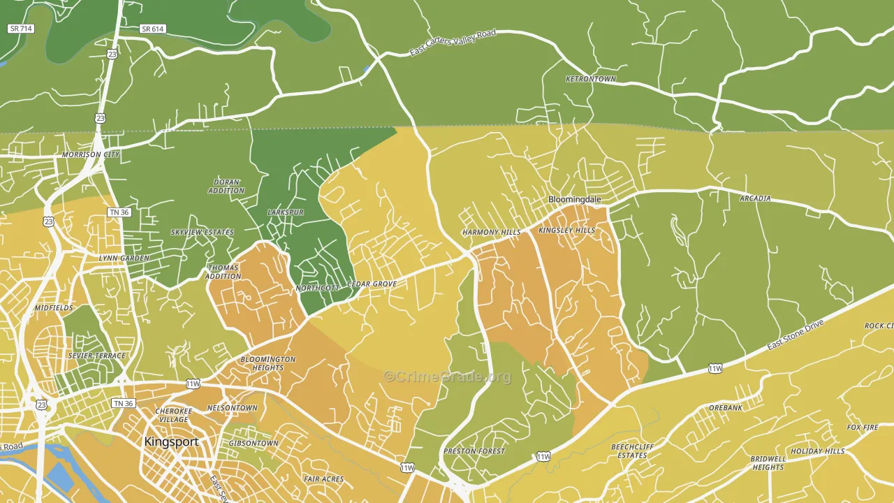 Bloomingdale, TN Map of Vehicle Theft Rates
