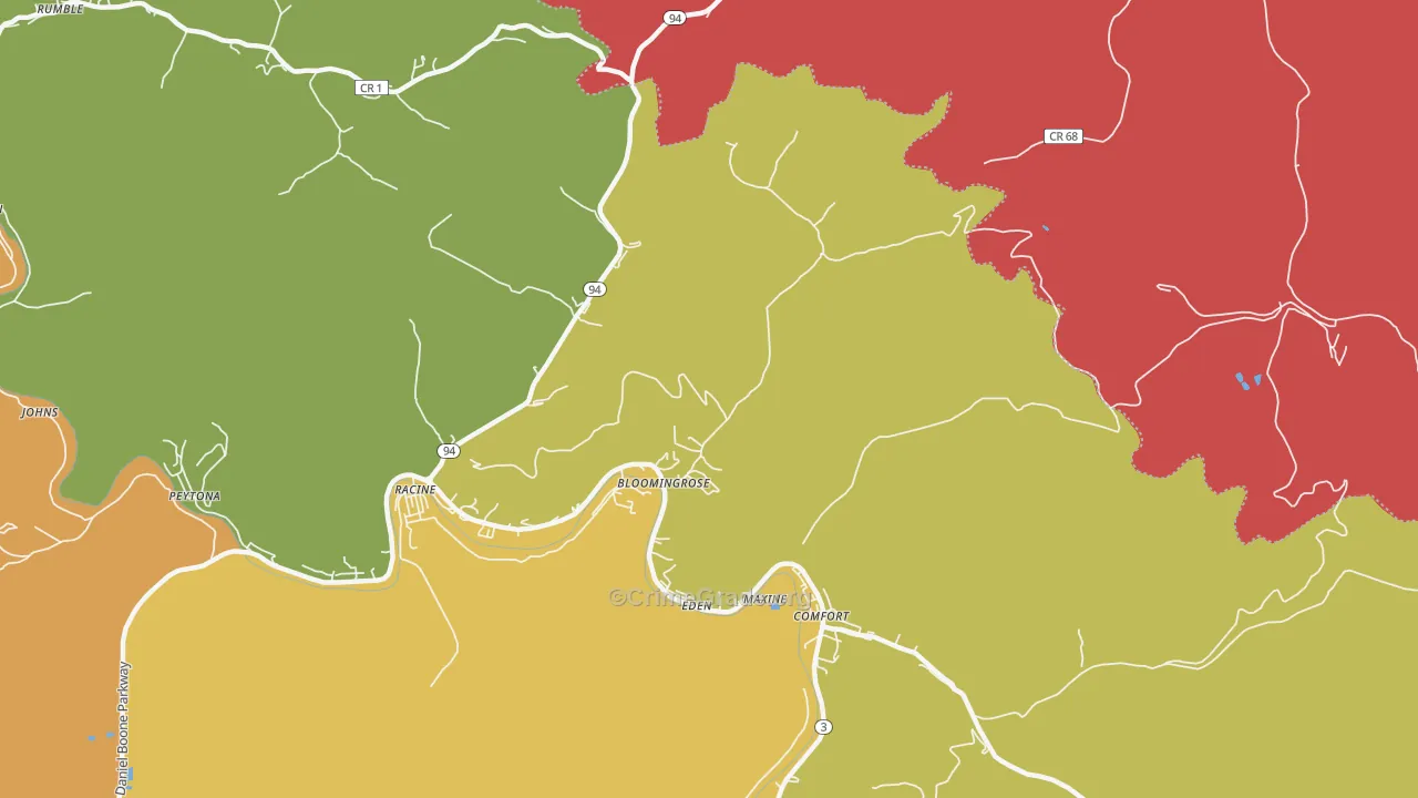 Bloomingrose, WV Map of Vehicle Theft Rates