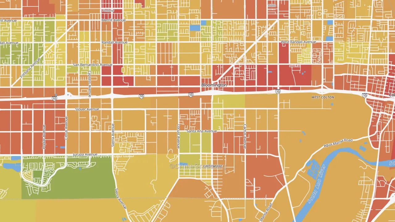 Bloomington, CA Map of Vehicle Theft Rates