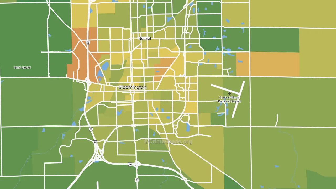 Bloomington, IL Map of Vehicle Theft Rates