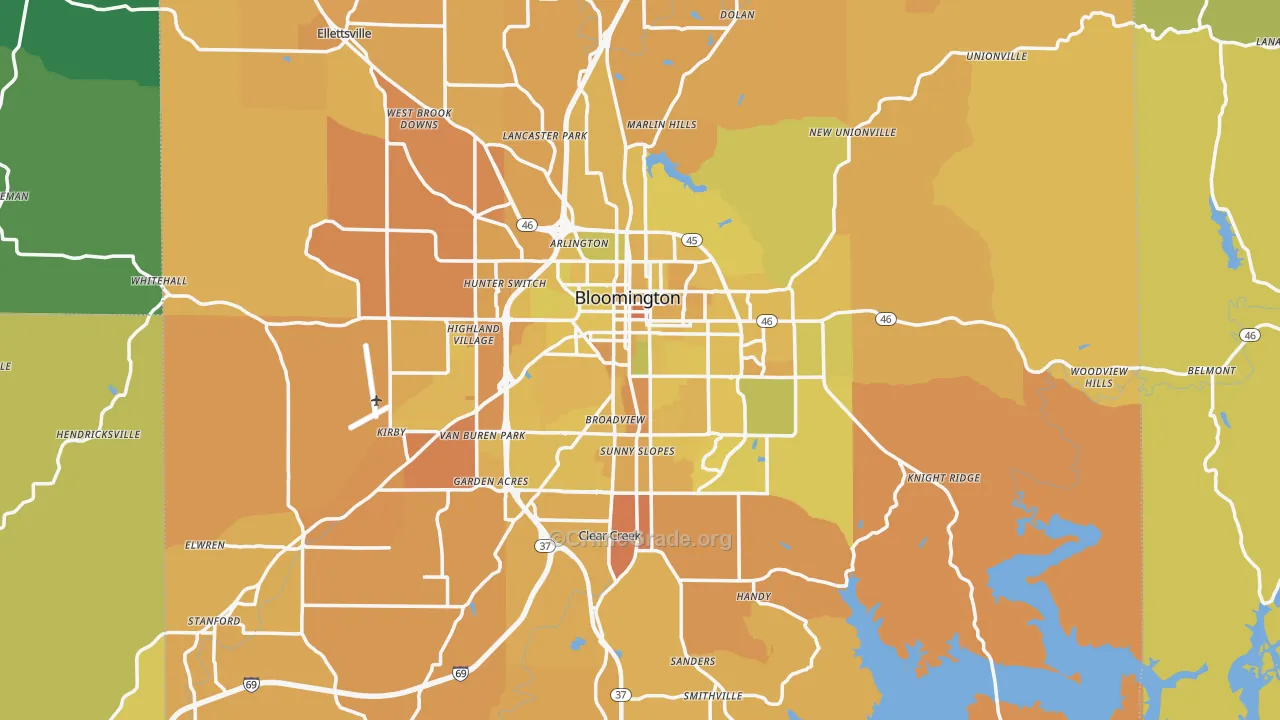 Bloomington, IN Map of Vehicle Theft Rates