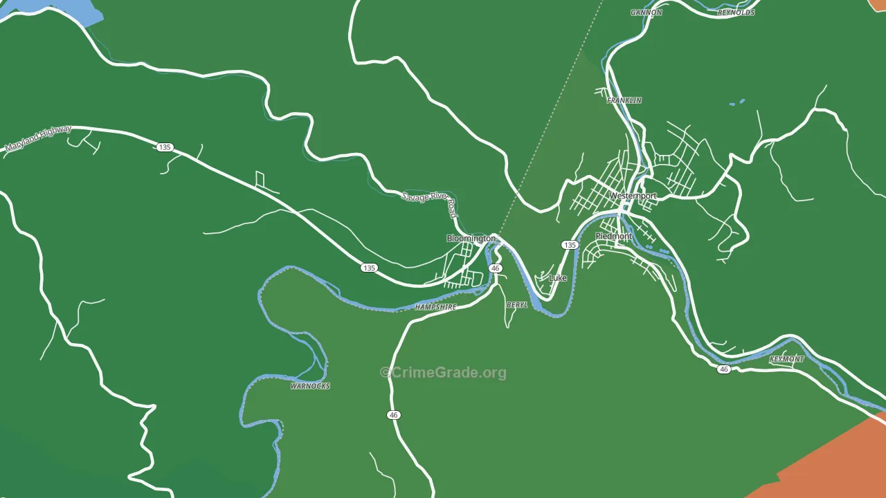 Bloomington, MD Map of Vehicle Theft Rates