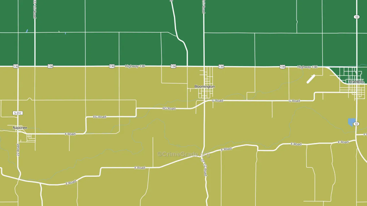 Bloomington, NE Map of Vehicle Theft Rates